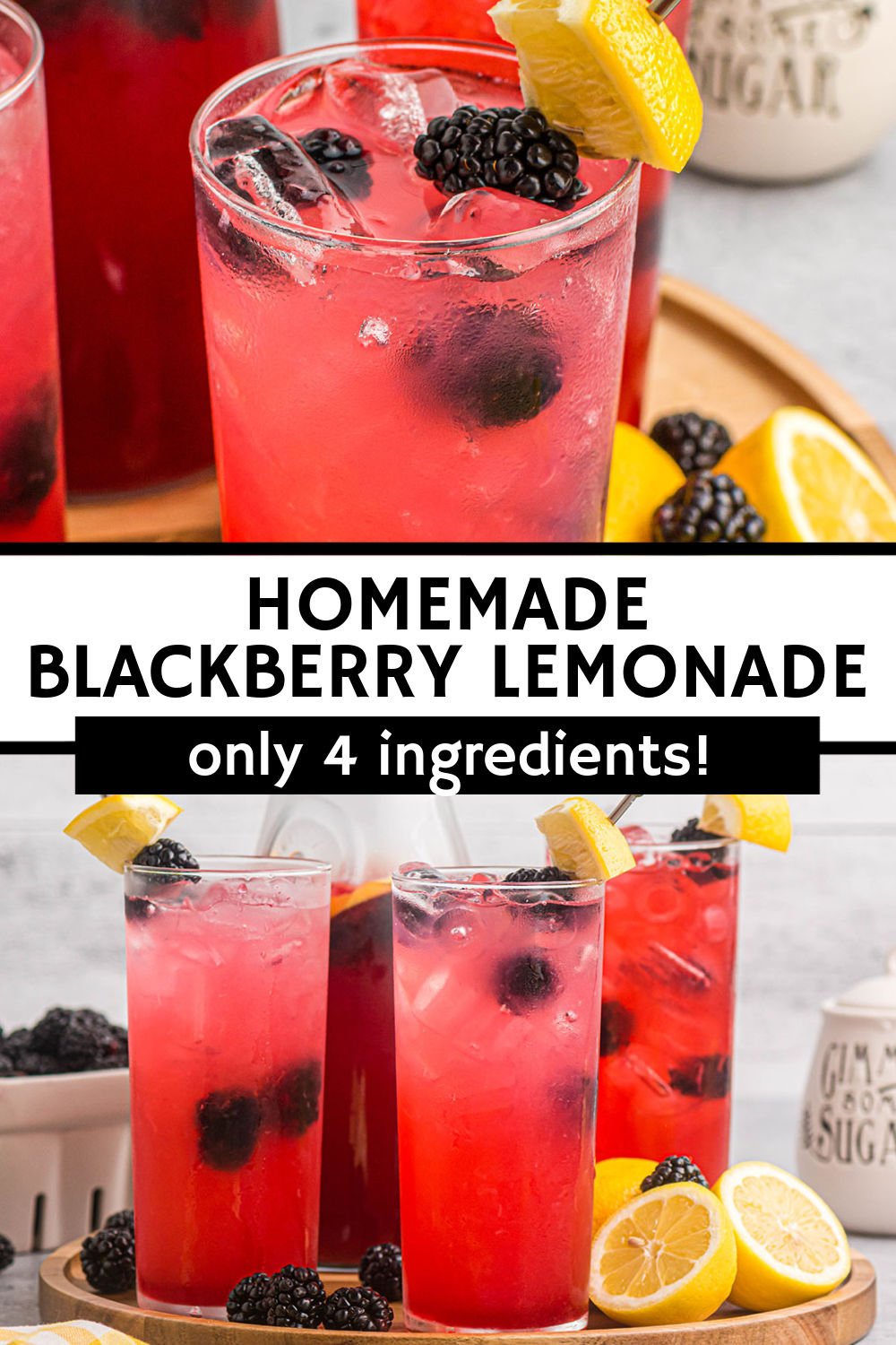 Homemade Blackberry Lemonade is really easy to make and perfect for warm weather. Made with fresh berries, lemon juice, and a blackberry simple syrup, this easy lemonade recipe is refreshing, pretty, and perfect for the whole family! | www.persnicketyplates.com