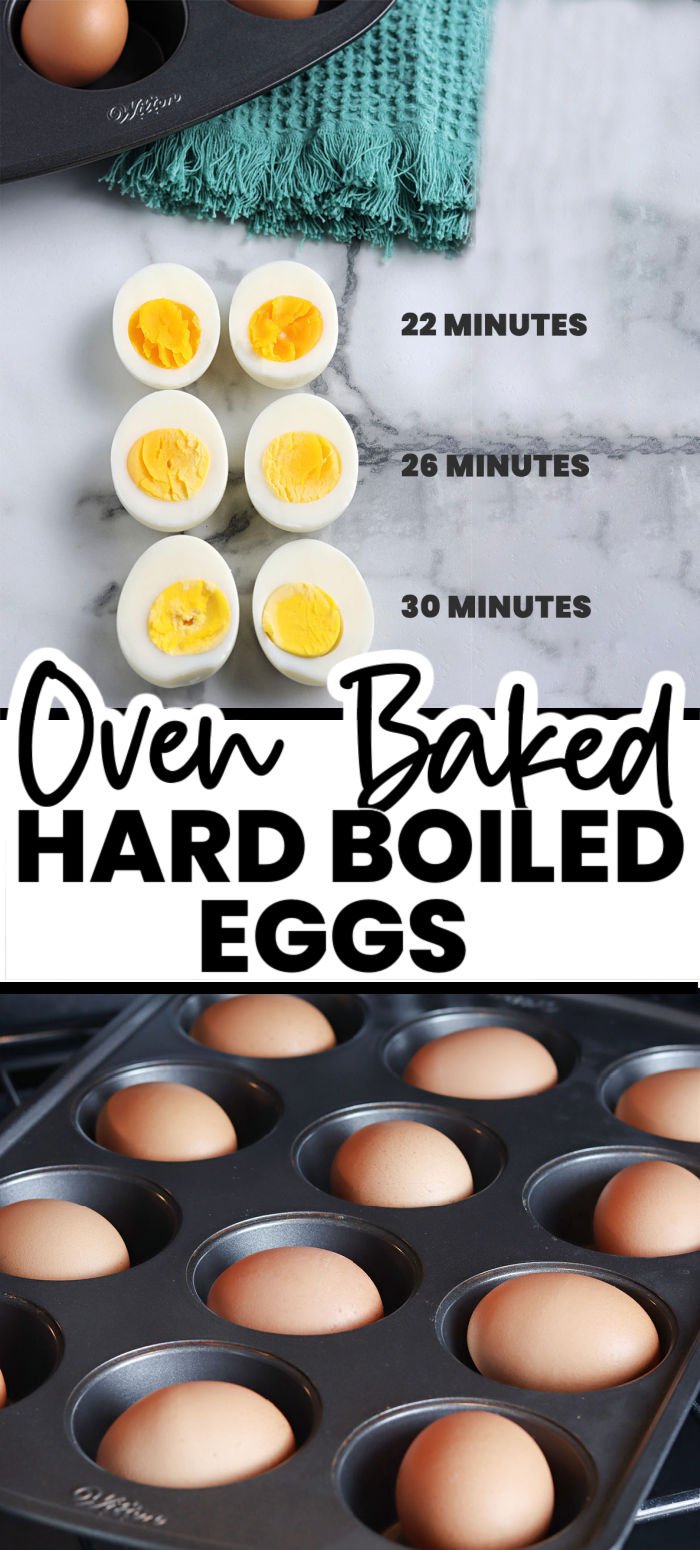 Hard "boiled," aka baked eggs in the oven, is the perfect solution for when you don't feel like dealing with a pot of boiling water. Just plop the whole egg, shell and all, into a muffin tin, and bake until set. The result is a perfectly cooked hard-boiled egg with a firm white and a hard yolk. No more worrying about whether your eggs are overcooked or undercooked because this method is foolproof! | www.persnicketyplates.com