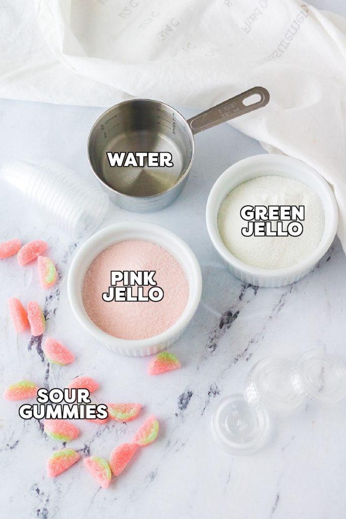 labeled ingredients laid out to make jello shots.