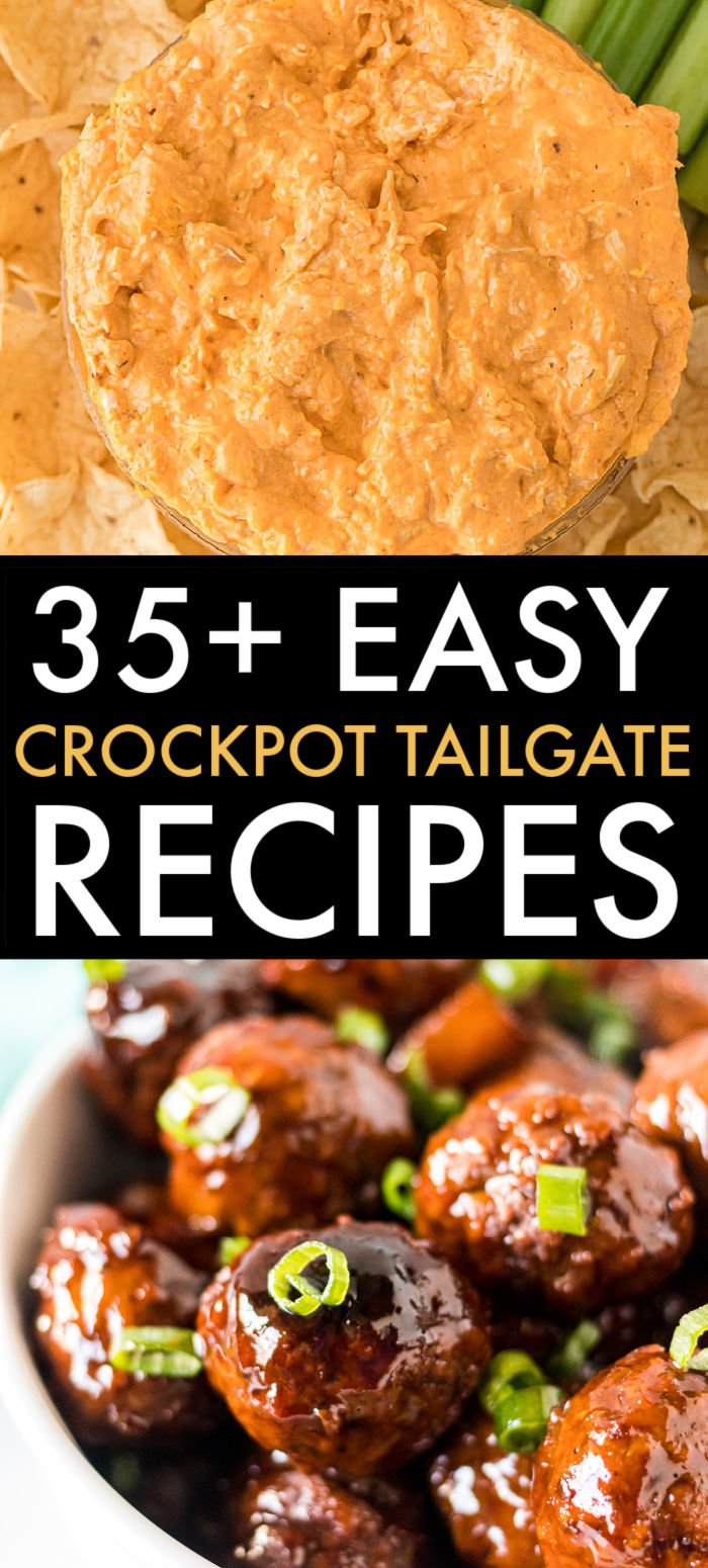 Get ready for football season this year with these amazing crockpot tailgate recipes! Simple chicken recipes, slow cooker dip, meaty recipes, and more. All good food, perfect for your next tailgating party. | www.persnicketyplates.com