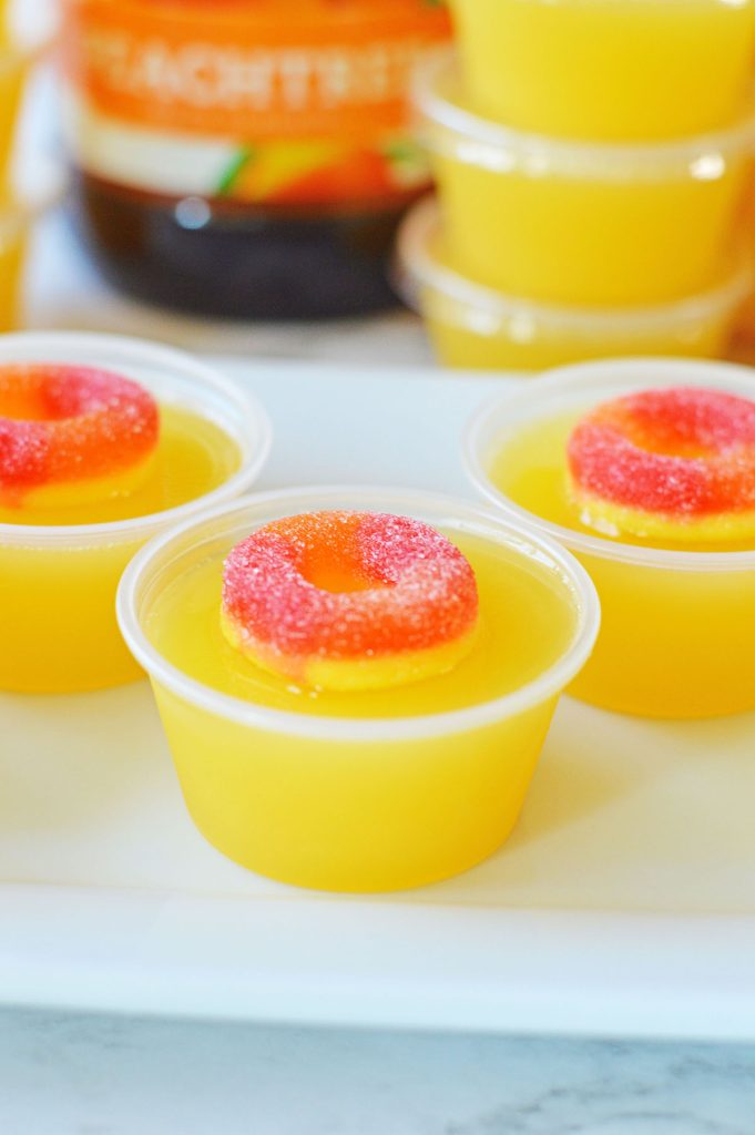 fuzzy navel shot topped with a peach-o candy.