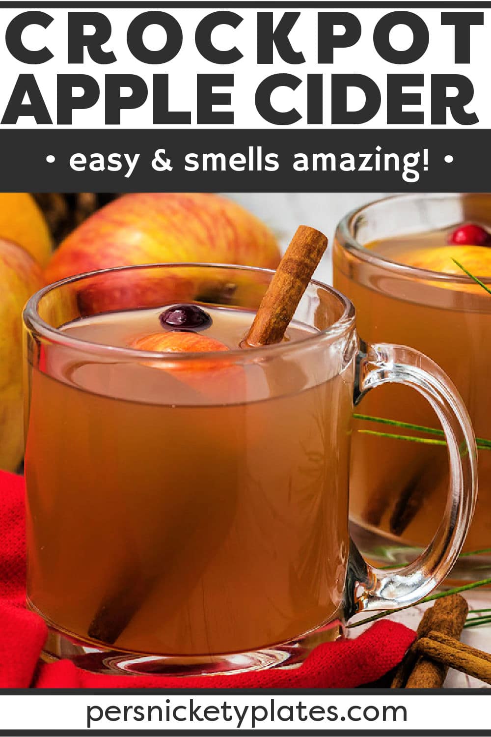 Warm and cozy Slow Cooker Apple Cider is fruity, full of spices, and slow cooked to perfection in the crockpot. Grab a blanket or your favorite sweater and snuggle up with a cup! | www.persnicketyplates.com