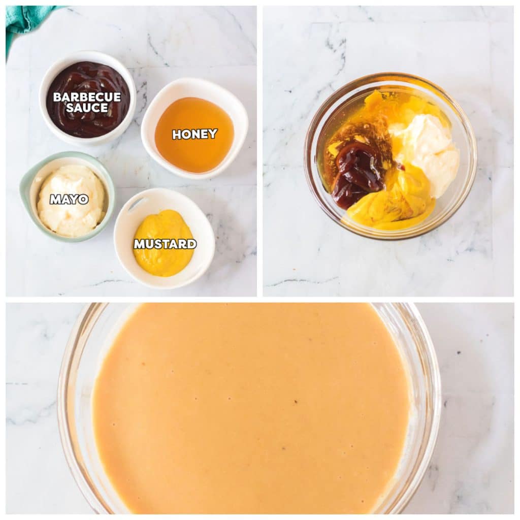 collage of 3 photos showing the process of making copycat chick-fil-a sauce.