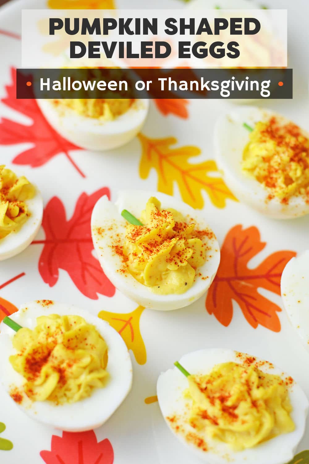 A fun fall take on classic deviled eggs, these easy Pumpkin Deviled Eggs are the perfect appetizer for Halloween, Thanksgiving, or any fall gathering.