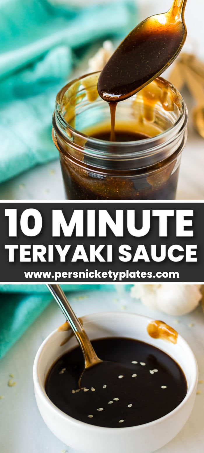 Homemade teriyaki sauce is so versatile and comes together in 10 minutes using just a handful of simple ingredients. This popular sweet and savory sauce is a recipe you'll use over and over again as a dip, a glaze, a marinade, and in all your tasty stir-fries! | www.persnicketyplates.com
