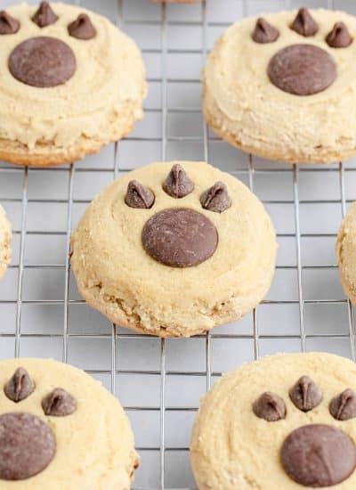 bear paw cookies with chocolate chip prints.