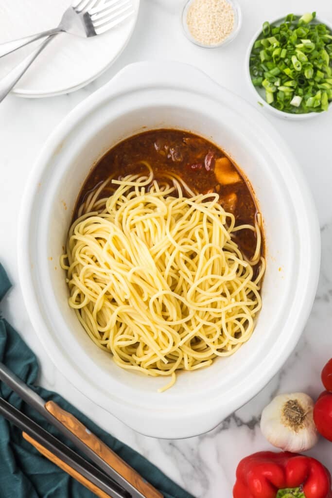 cooked noodles in a slow cooker.