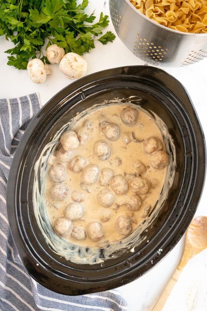 creamy meatballs in a slow cooker.