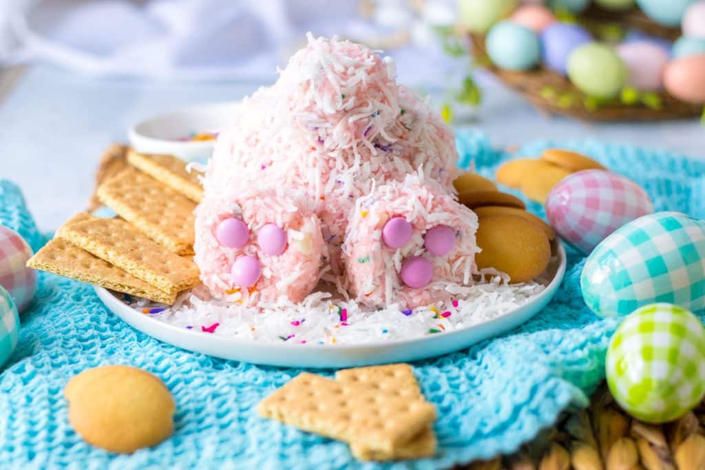 bunny butt dessert dip covered in coconut.