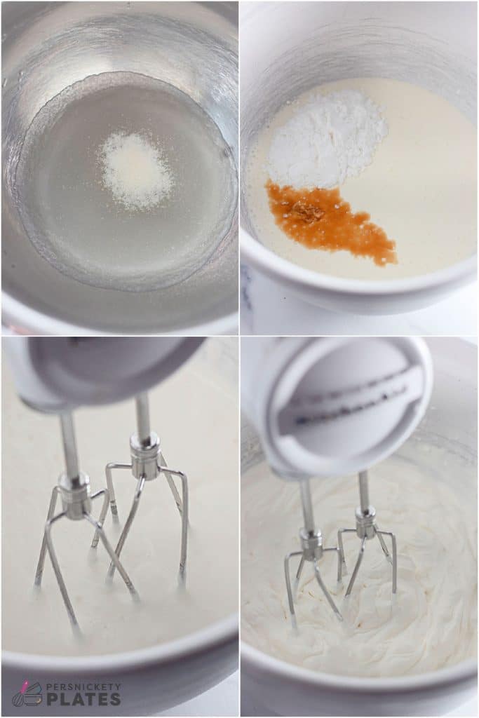 collage of 4 photos showing the process of making homemade cool whip.