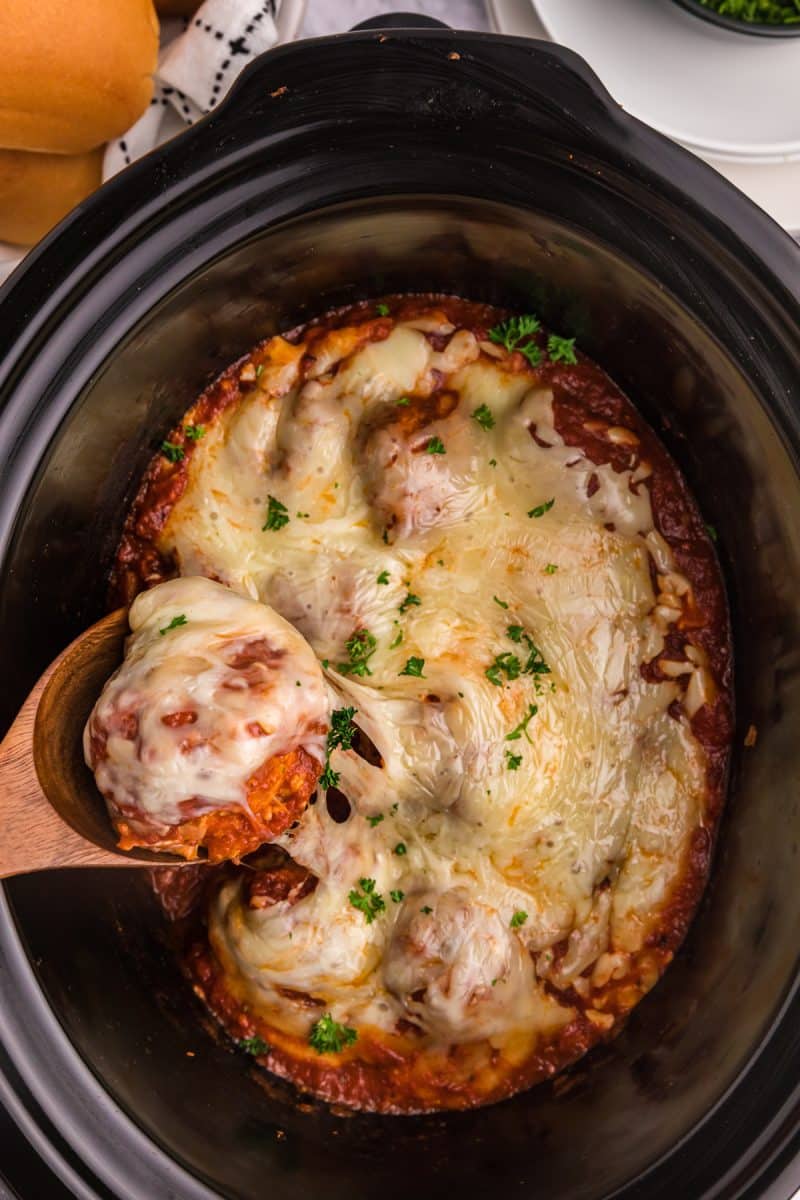 Slow Cooker Cheesy Chicken Parmesan Meatballs