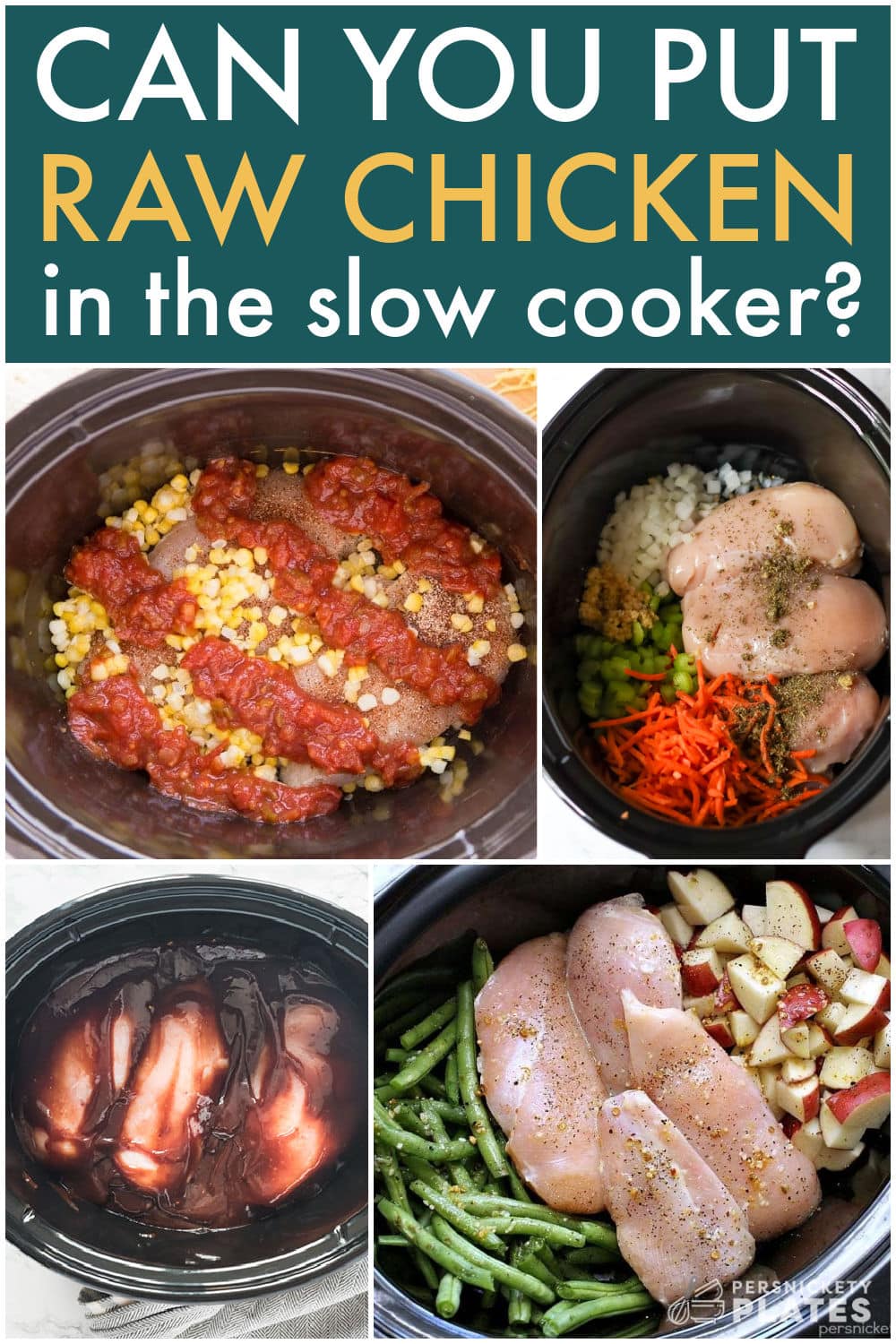 Not sure if you can put raw chicken in a slow cooker? The short answer is, yes! Let me help, break down the rules for cooking with raw chicken in the slow cooker. | www.persnicketyplates.com