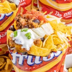 frito walking taco bag filled with toppings.