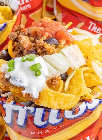 frito walking taco bag filled with toppings.
