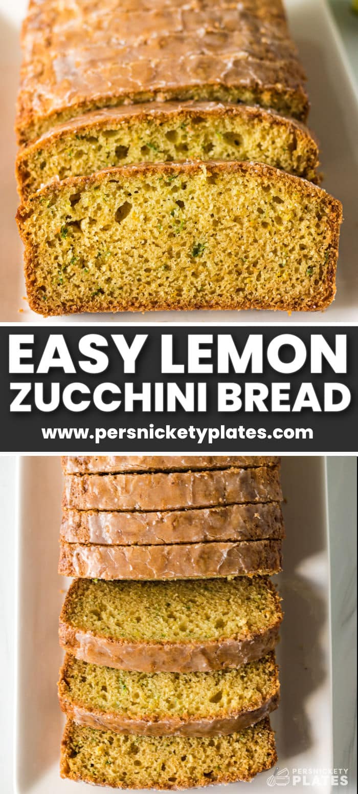 This easy lemon zucchini bread comes together with simple baking staples and is ready in just 1 hour! It’s moist, tender, and loaded with flecks of zucchini and lemon zest so every delicious bite has a delightful balance of sweetness and citrus with plenty of grated zucchini for moisture. It’s the perfect breakfast, snack, or dessert any day of the week! | www.persnicketyplates.com