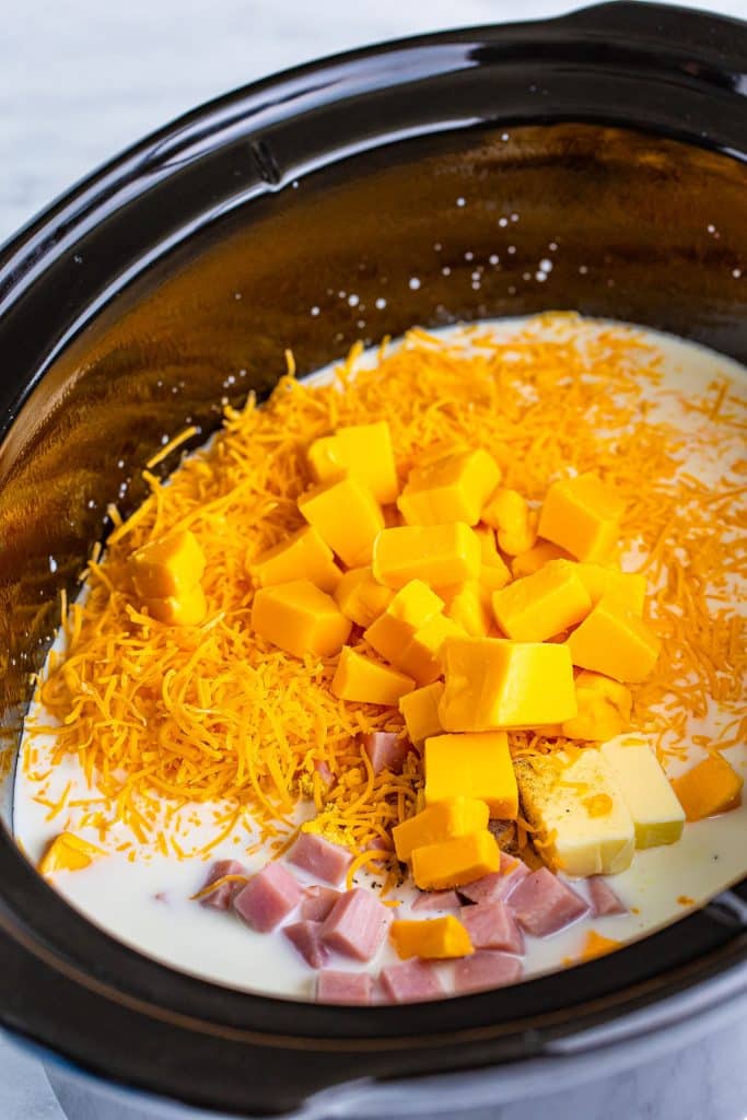 ham and cheese and velveeta in a slow cooker.