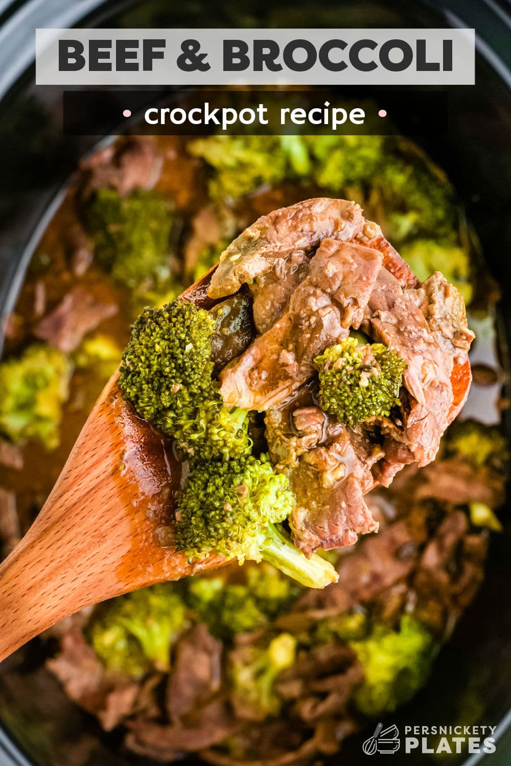 With just seven ingredients and minutes of prep time, this Slow Cooker Beef and Broccoli recipe is going to be a new family favorite! | www.persnicketyplates.com