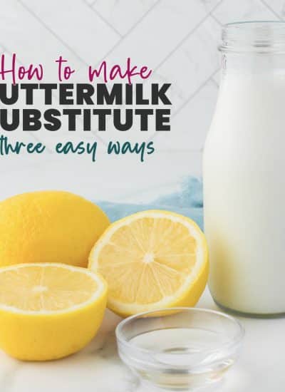 jar of buttermilk next to sliced lemons with text reading "how to make buttermilk substitute".