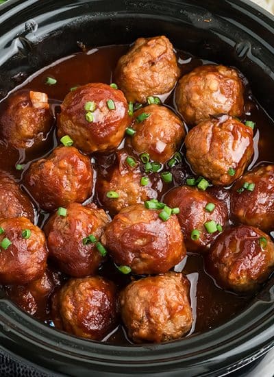 cranberry meatballs in a crockpot.