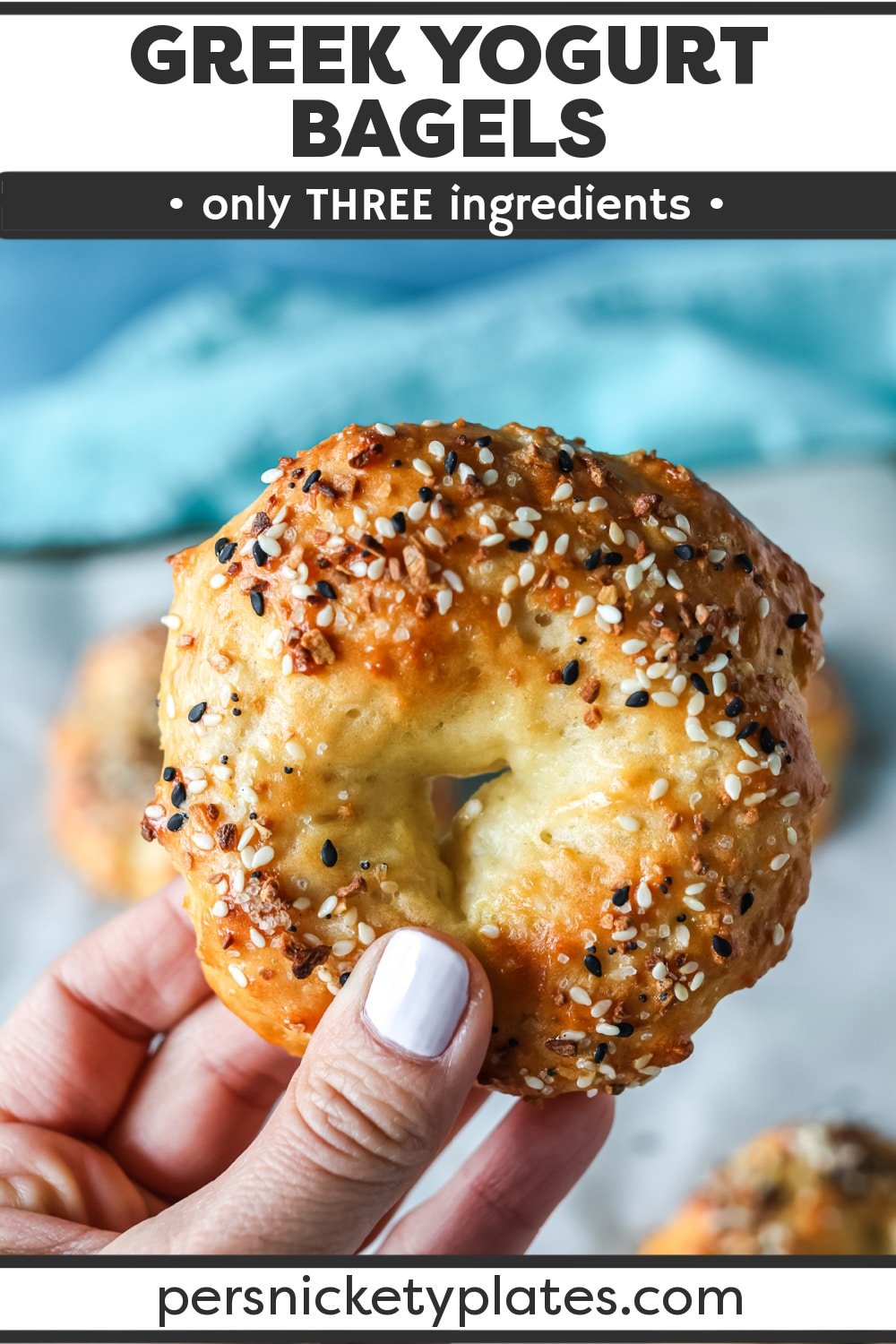 Made with self-rising flour and Greek yogurt, these tasty Greek Yogurt Bagels are so easy to whip up in just 45 minutes! These are made with no yeast, no proofing, no water bath, and no electric mixer. They couldn't be easier, so if you've ever wanted fresh, homemade bagels first thing in the morning, here is your chance! | www.persnicketyplates.com