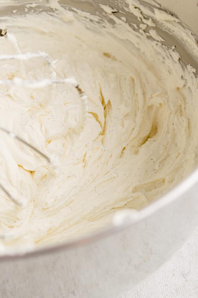 mixing bowl of vanilla buttercream.